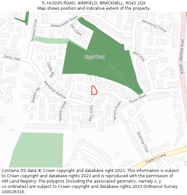 5, HUSON ROAD, WARFIELD, BRACKNELL, RG42 2QX: Location map and indicative extent of plot