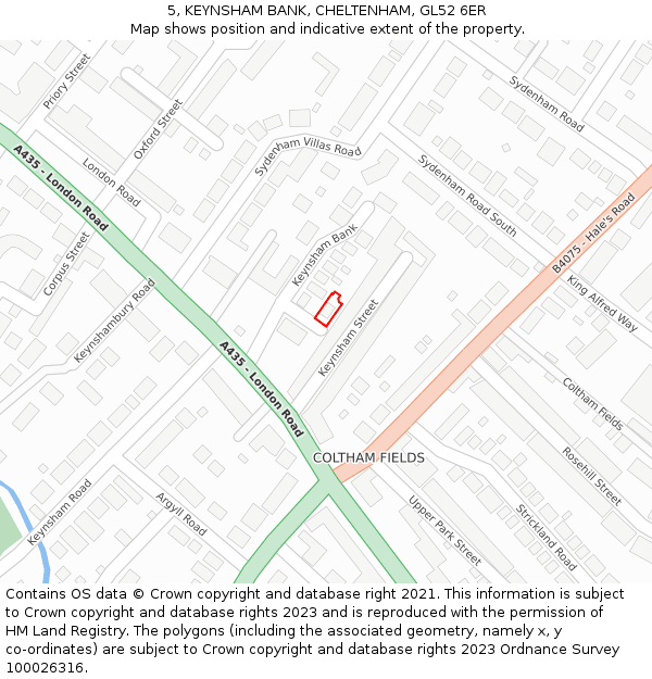 5, KEYNSHAM BANK, CHELTENHAM, GL52 6ER: Location map and indicative extent of plot