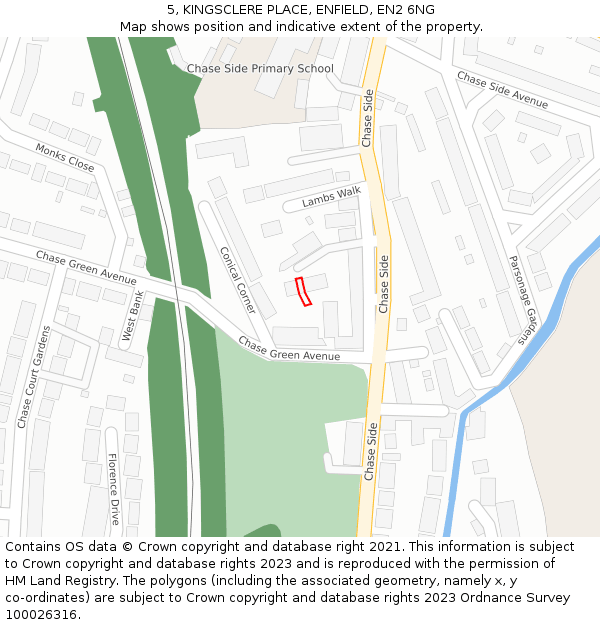 5, KINGSCLERE PLACE, ENFIELD, EN2 6NG: Location map and indicative extent of plot