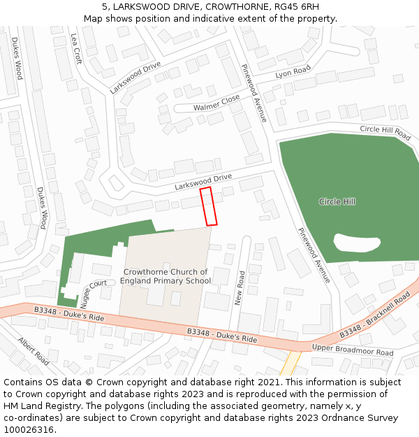 5, LARKSWOOD DRIVE, CROWTHORNE, RG45 6RH: Location map and indicative extent of plot