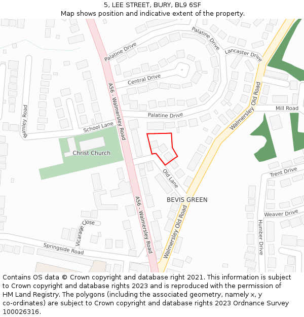 5, LEE STREET, BURY, BL9 6SF: Location map and indicative extent of plot