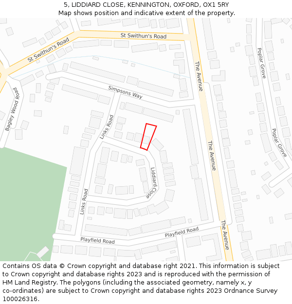 5, LIDDIARD CLOSE, KENNINGTON, OXFORD, OX1 5RY: Location map and indicative extent of plot