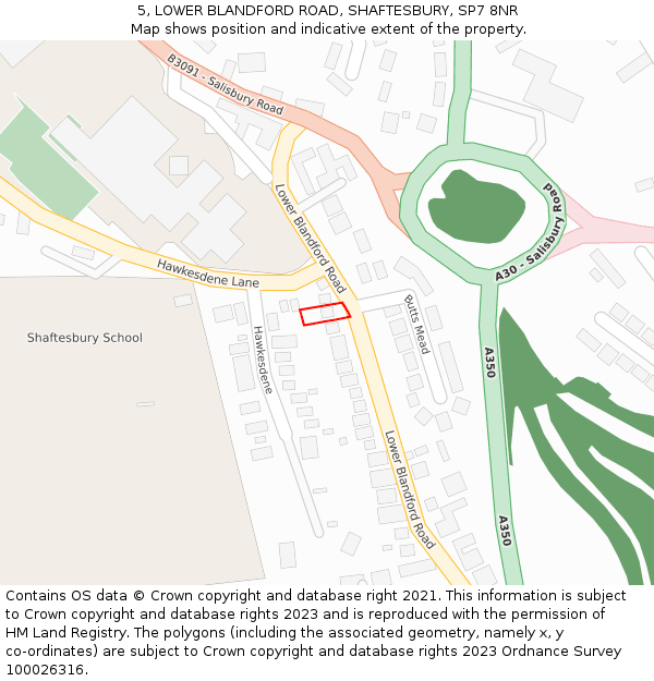 5, LOWER BLANDFORD ROAD, SHAFTESBURY, SP7 8NR: Location map and indicative extent of plot