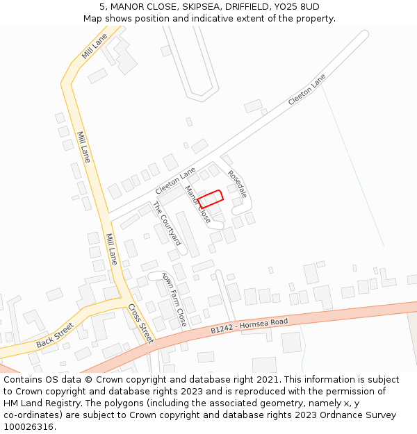 5, MANOR CLOSE, SKIPSEA, DRIFFIELD, YO25 8UD: Location map and indicative extent of plot