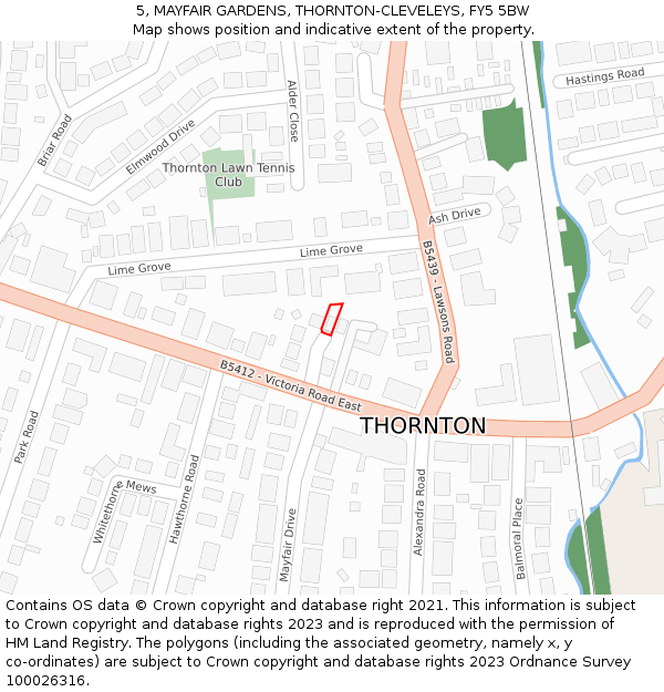 5, MAYFAIR GARDENS, THORNTON-CLEVELEYS, FY5 5BW: Location map and indicative extent of plot