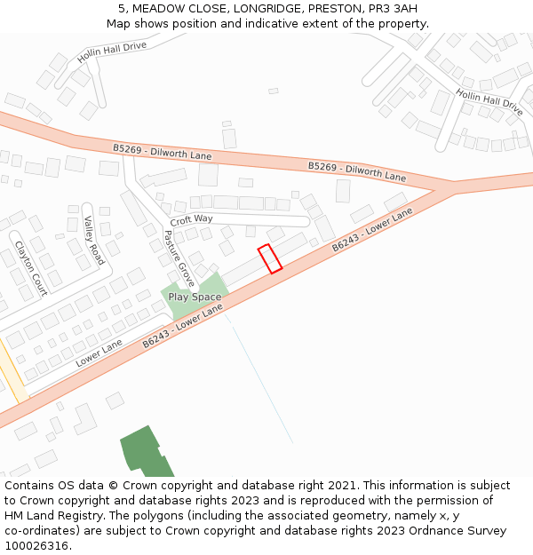 5, MEADOW CLOSE, LONGRIDGE, PRESTON, PR3 3AH: Location map and indicative extent of plot