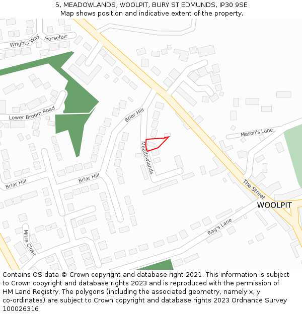 5, MEADOWLANDS, WOOLPIT, BURY ST EDMUNDS, IP30 9SE: Location map and indicative extent of plot