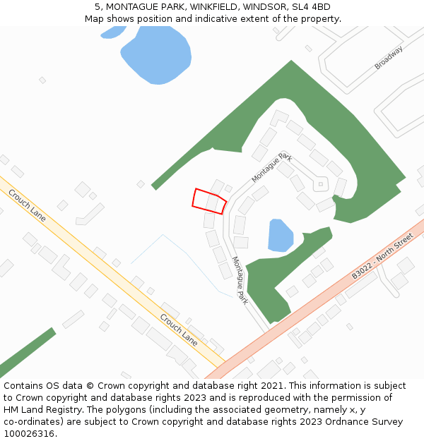 5, MONTAGUE PARK, WINKFIELD, WINDSOR, SL4 4BD: Location map and indicative extent of plot