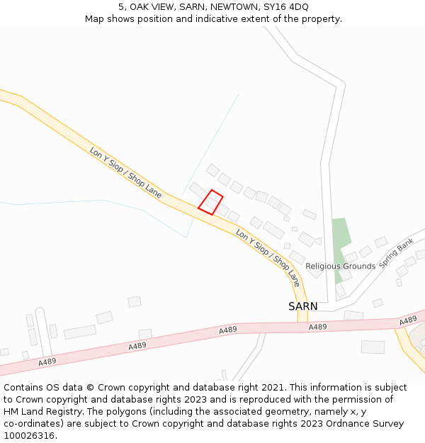 5, OAK VIEW, SARN, NEWTOWN, SY16 4DQ: Location map and indicative extent of plot