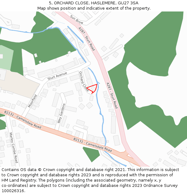 5, ORCHARD CLOSE, HASLEMERE, GU27 3SA: Location map and indicative extent of plot