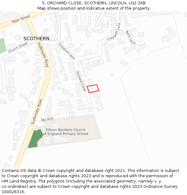 5, ORCHARD CLOSE, SCOTHERN, LINCOLN, LN2 2XB: Location map and indicative extent of plot