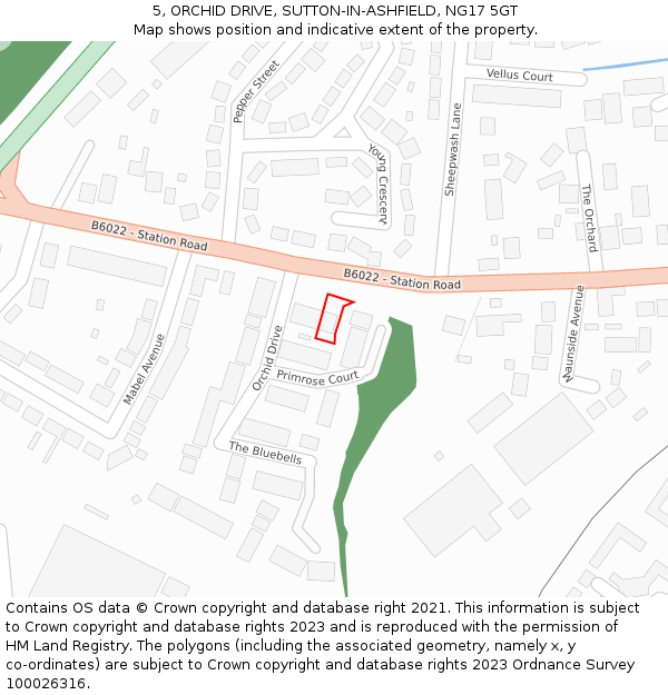 5, ORCHID DRIVE, SUTTON-IN-ASHFIELD, NG17 5GT: Location map and indicative extent of plot