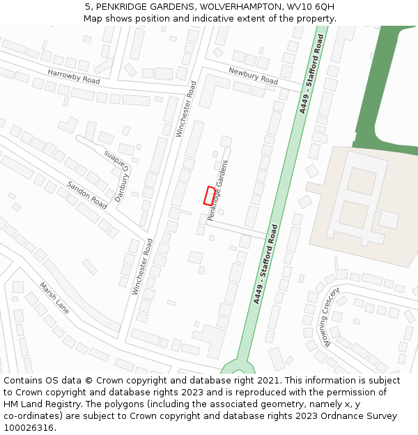 5, PENKRIDGE GARDENS, WOLVERHAMPTON, WV10 6QH: Location map and indicative extent of plot