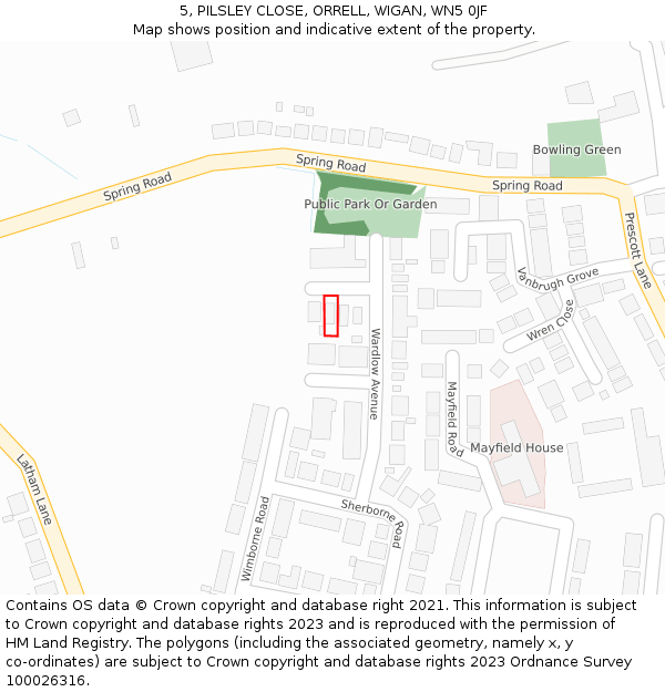 5, PILSLEY CLOSE, ORRELL, WIGAN, WN5 0JF: Location map and indicative extent of plot