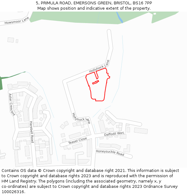 5, PRIMULA ROAD, EMERSONS GREEN, BRISTOL, BS16 7PP: Location map and indicative extent of plot