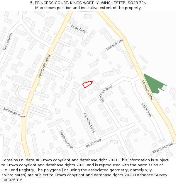 5, PRINCESS COURT, KINGS WORTHY, WINCHESTER, SO23 7FN: Location map and indicative extent of plot