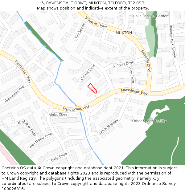 5, RAVENSDALE DRIVE, MUXTON, TELFORD, TF2 8SB: Location map and indicative extent of plot