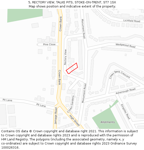 5, RECTORY VIEW, TALKE PITS, STOKE-ON-TRENT, ST7 1SX: Location map and indicative extent of plot