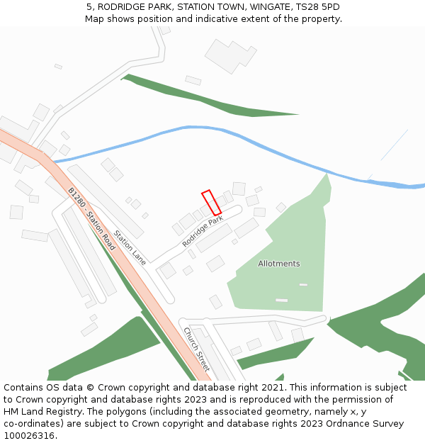 5, RODRIDGE PARK, STATION TOWN, WINGATE, TS28 5PD: Location map and indicative extent of plot