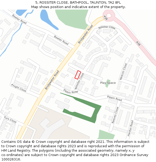 5, ROSSITER CLOSE, BATHPOOL, TAUNTON, TA2 8FL: Location map and indicative extent of plot