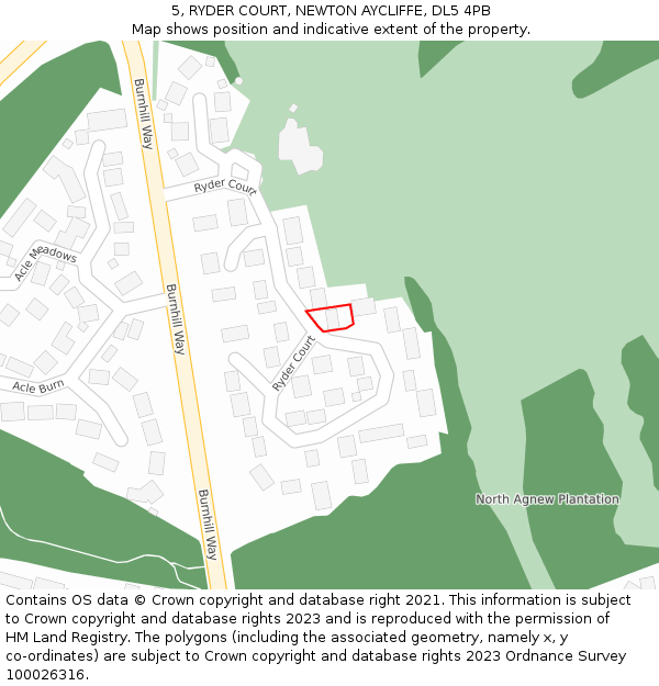 5, RYDER COURT, NEWTON AYCLIFFE, DL5 4PB: Location map and indicative extent of plot