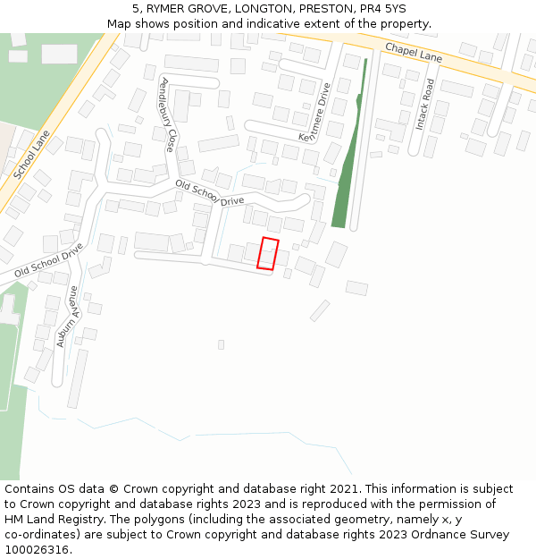 5, RYMER GROVE, LONGTON, PRESTON, PR4 5YS: Location map and indicative extent of plot