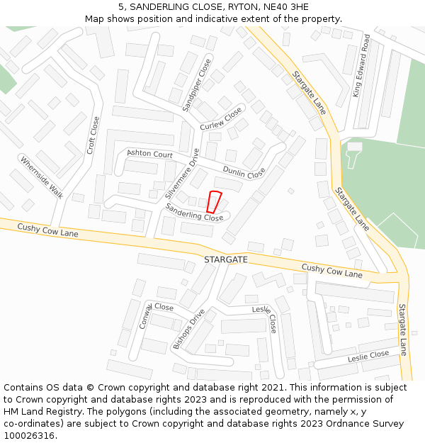 5, SANDERLING CLOSE, RYTON, NE40 3HE: Location map and indicative extent of plot