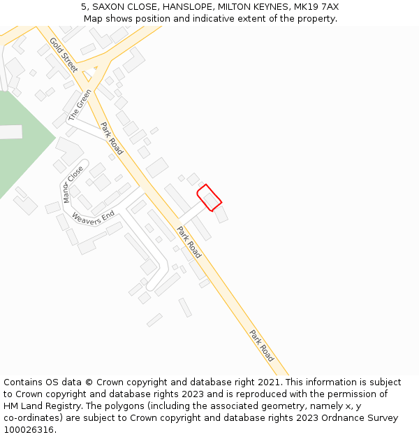 5, SAXON CLOSE, HANSLOPE, MILTON KEYNES, MK19 7AX: Location map and indicative extent of plot