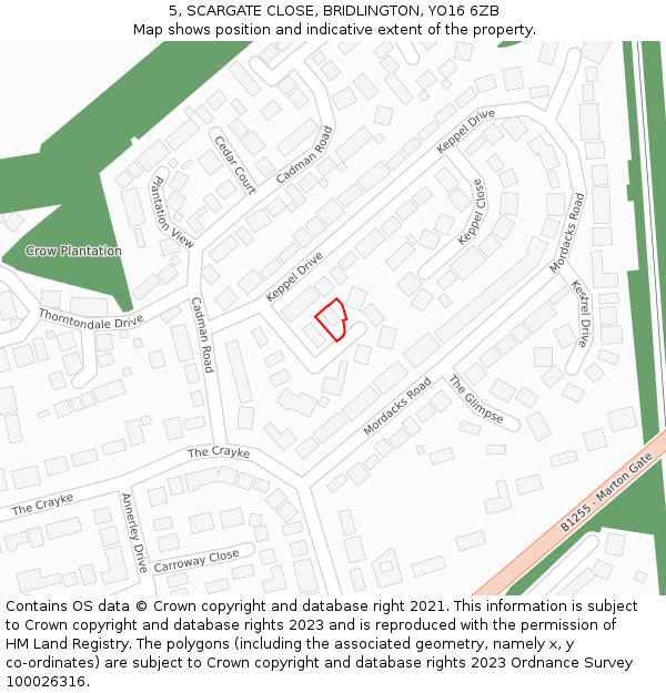 5, SCARGATE CLOSE, BRIDLINGTON, YO16 6ZB: Location map and indicative extent of plot