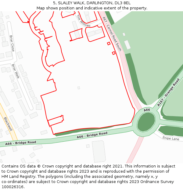 5, SLALEY WALK, DARLINGTON, DL3 8EL: Location map and indicative extent of plot