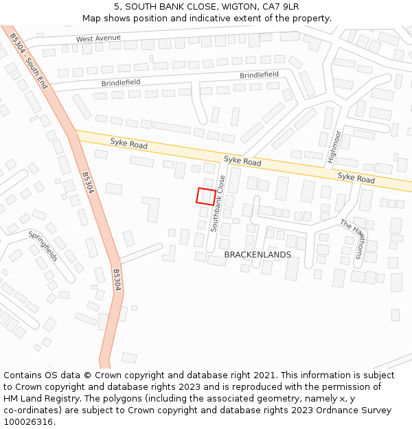 5, SOUTH BANK CLOSE, WIGTON, CA7 9LR: Location map and indicative extent of plot