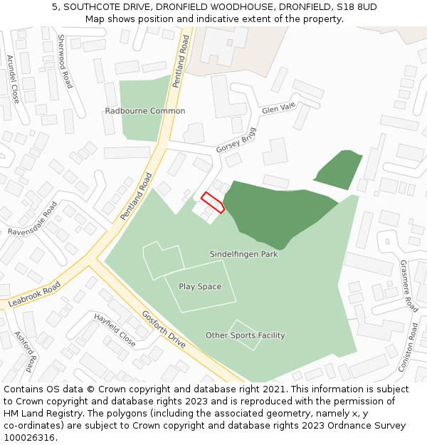 5, SOUTHCOTE DRIVE, DRONFIELD WOODHOUSE, DRONFIELD, S18 8UD: Location map and indicative extent of plot