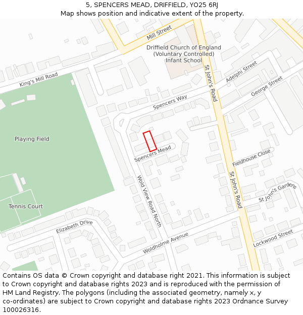 5, SPENCERS MEAD, DRIFFIELD, YO25 6RJ: Location map and indicative extent of plot