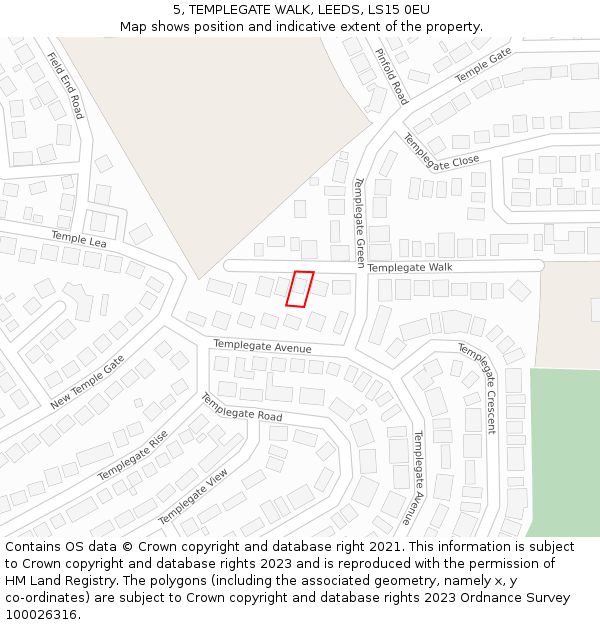 5, TEMPLEGATE WALK, LEEDS, LS15 0EU: Location map and indicative extent of plot