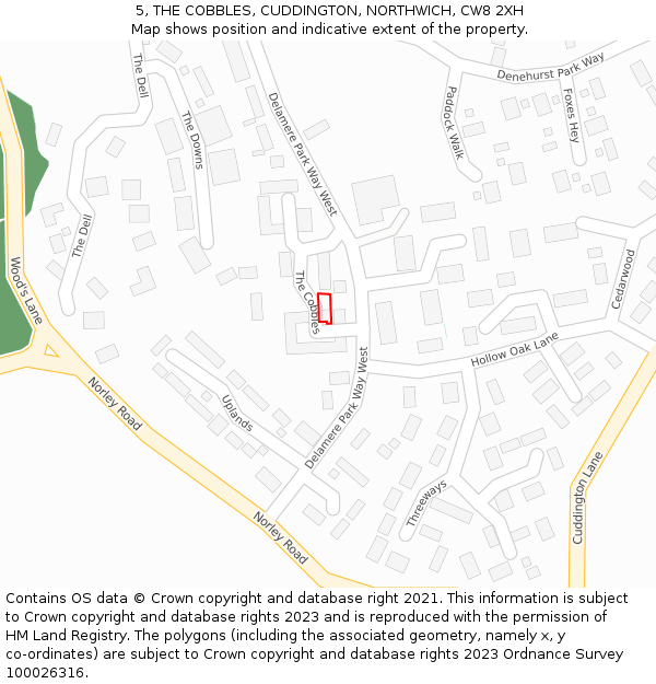 5, THE COBBLES, CUDDINGTON, NORTHWICH, CW8 2XH: Location map and indicative extent of plot