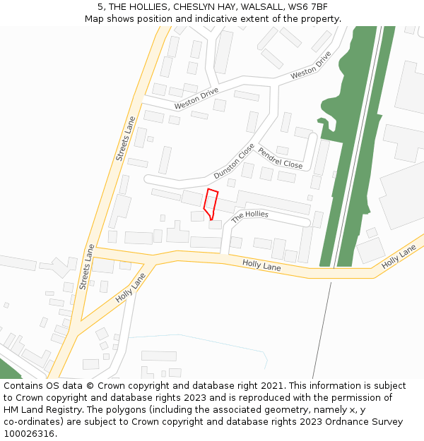 5, THE HOLLIES, CHESLYN HAY, WALSALL, WS6 7BF: Location map and indicative extent of plot