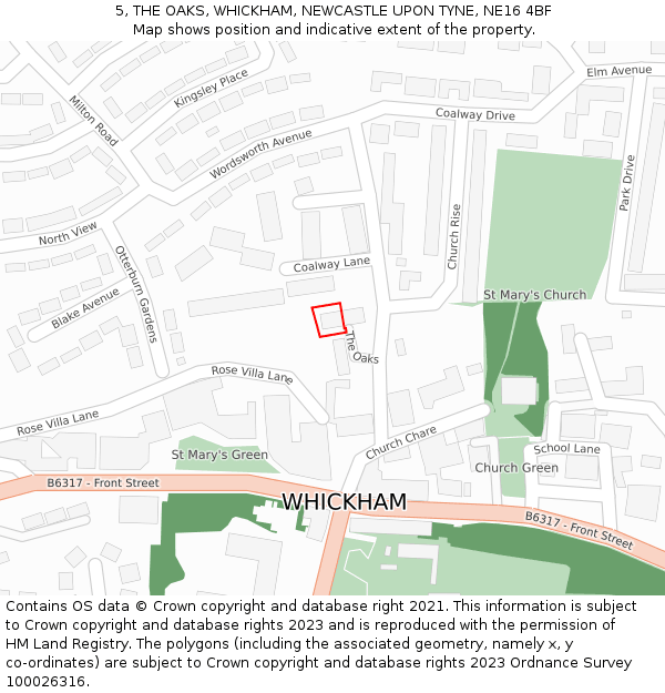 5, THE OAKS, WHICKHAM, NEWCASTLE UPON TYNE, NE16 4BF: Location map and indicative extent of plot