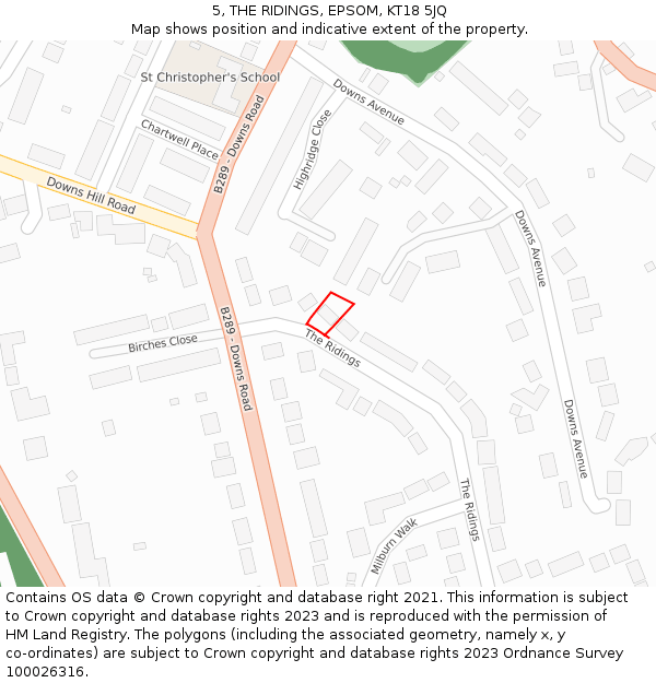 5, THE RIDINGS, EPSOM, KT18 5JQ: Location map and indicative extent of plot