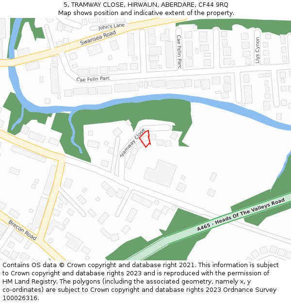 5, TRAMWAY CLOSE, HIRWAUN, ABERDARE, CF44 9RQ: Location map and indicative extent of plot