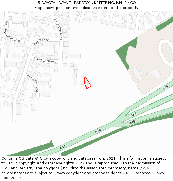 5, WAGTAIL WAY, THRAPSTON, KETTERING, NN14 4GQ: Location map and indicative extent of plot