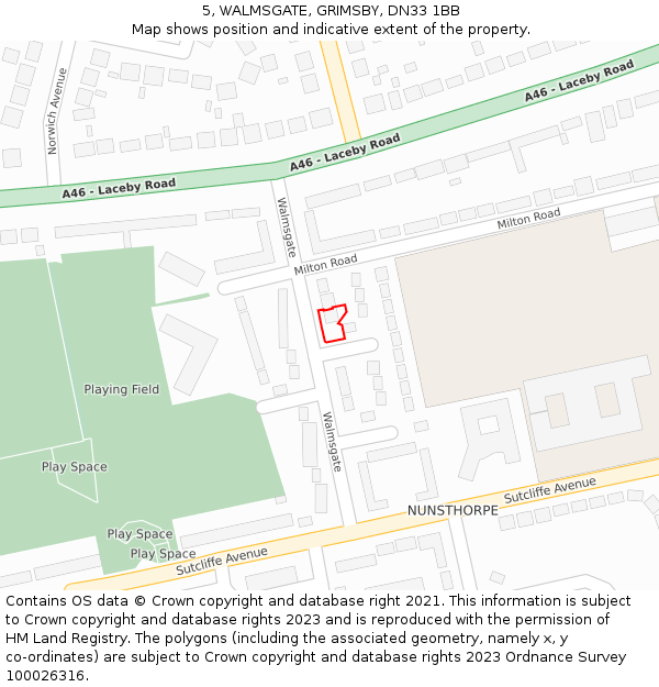 5, WALMSGATE, GRIMSBY, DN33 1BB: Location map and indicative extent of plot