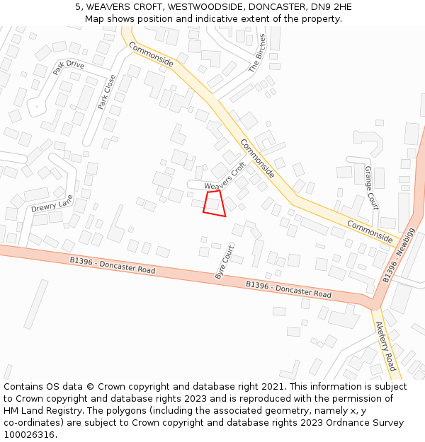 5, WEAVERS CROFT, WESTWOODSIDE, DONCASTER, DN9 2HE: Location map and indicative extent of plot