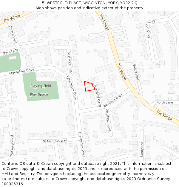 5, WESTFIELD PLACE, WIGGINTON, YORK, YO32 2JQ: Location map and indicative extent of plot