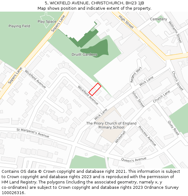 5, WICKFIELD AVENUE, CHRISTCHURCH, BH23 1JB: Location map and indicative extent of plot