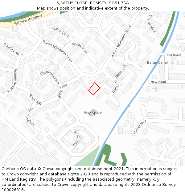 5, WITHY CLOSE, ROMSEY, SO51 7SA: Location map and indicative extent of plot