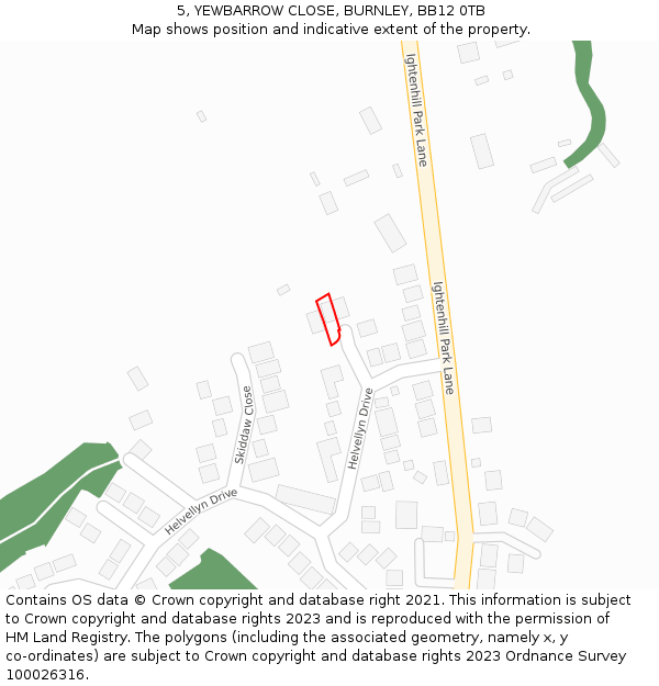 5, YEWBARROW CLOSE, BURNLEY, BB12 0TB: Location map and indicative extent of plot