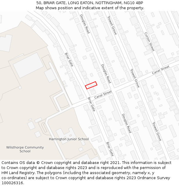 50, BRIAR GATE, LONG EATON, NOTTINGHAM, NG10 4BP: Location map and indicative extent of plot