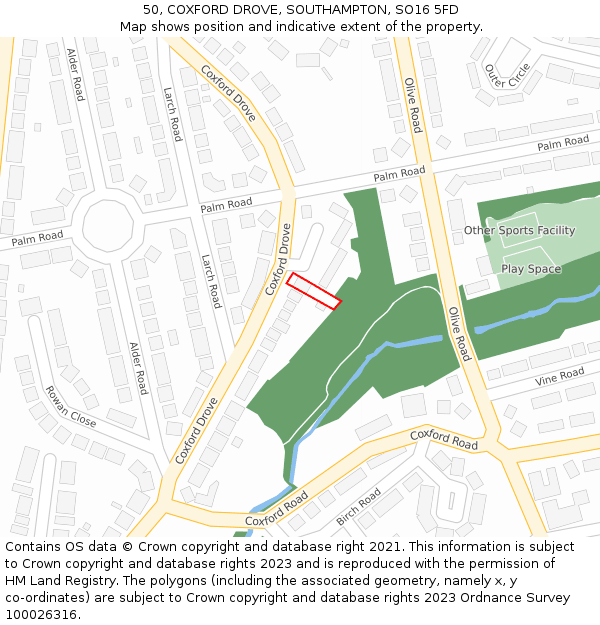 50, COXFORD DROVE, SOUTHAMPTON, SO16 5FD: Location map and indicative extent of plot