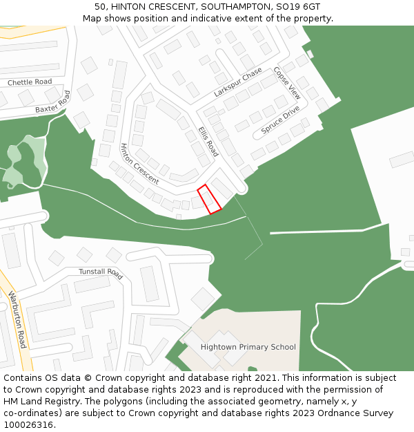 50, HINTON CRESCENT, SOUTHAMPTON, SO19 6GT: Location map and indicative extent of plot