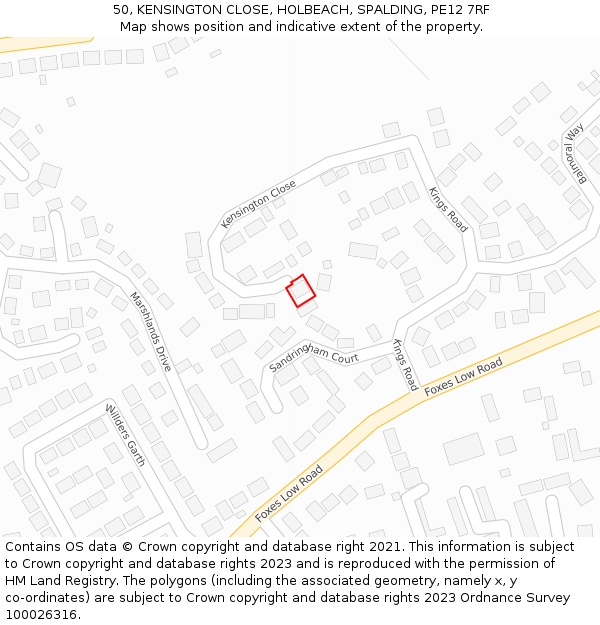 50, KENSINGTON CLOSE, HOLBEACH, SPALDING, PE12 7RF: Location map and indicative extent of plot